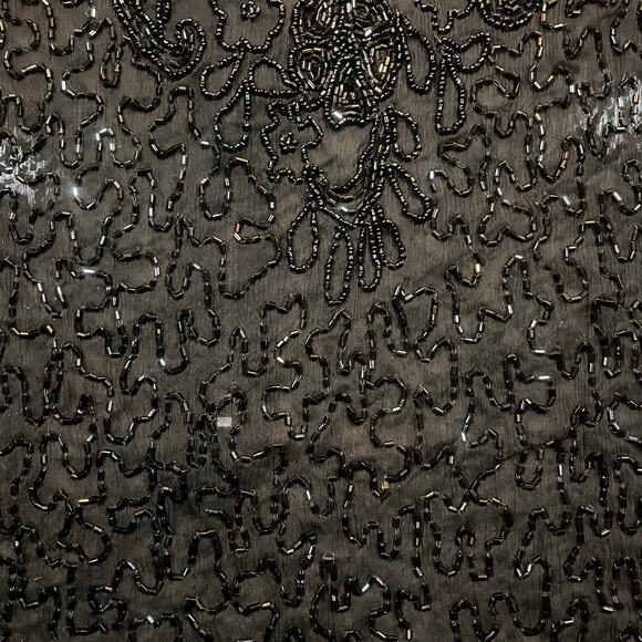 Vintage Women Small Beaded Black 3/4 Sleeve Heavy Top Zipper Back Emo Grunge - Picture 6 of 7